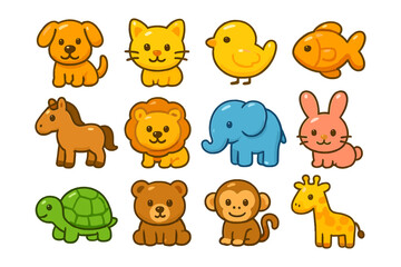 Fototapeta premium Cute cartoon animals collection for kids' designs and educational materials