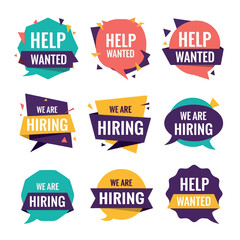 Obraz premium A vector illustration vector art of set of hiring and help wanted banners with abstract shapes