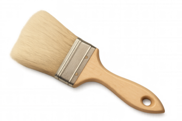 Paintbrush with wooden handle and light bristles, renovation, diy, home improvement tools concept, transparent background