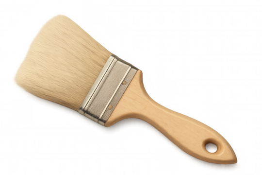 Paintbrush with wooden handle and light bristles, renovation, diy, home improvement tools concept, transparent background