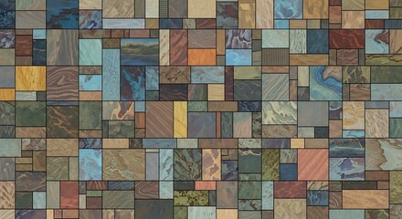 Abstract Mosaic of Varied Rectangles and Squares.