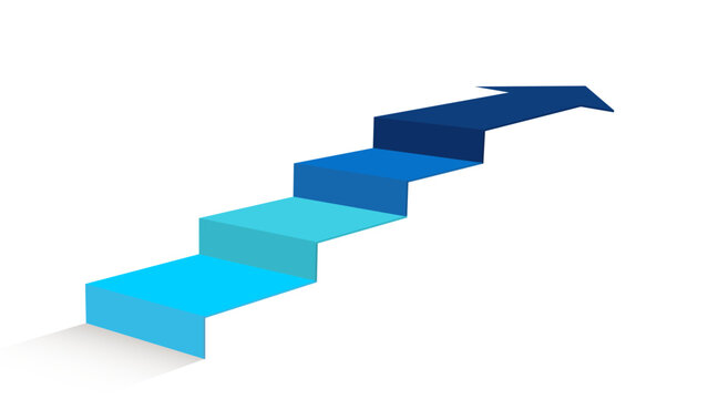 青い3D階段矢印インフォグラフィック｜成長・進歩・ビジネス成功のコンセプト