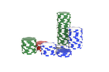 The pocker casino chips of the different colors. Pile of Casino pocker gambling chips. Casino or pocker chips isolated on transparency background.	