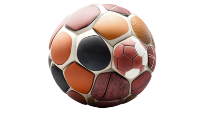 Detailed artistic sphere composed of various sports balls in intricate design