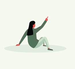 Woman Sitting and Pointing Upwards