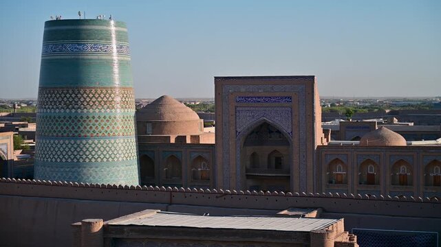 Stunning view of the monuments in the historic center of Khiva, Uzbekistan