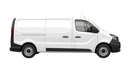 White delivery van isolated on black background perfect for logistics advertising