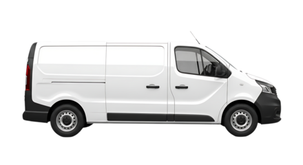 White delivery van isolated on black background perfect for logistics advertising