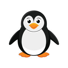 Cute cartoon penguin standing with wings spread on a white background
