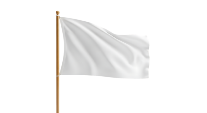 White flag waving on a pole against black background backdrop