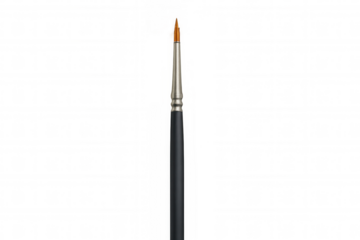 Artist paint brush with metallic ferrule and black handle on transparent background, art and creative tool