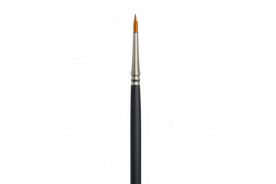 Artist paint brush with metallic ferrule and black handle on transparent background, art and creative tool