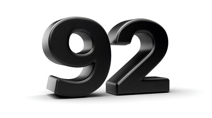 A close up view of the number ninety two in a dark glossy black color