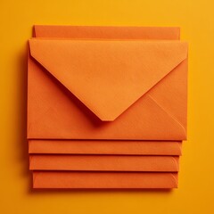 A neat stack of orange envelopes against an orange background. The envelopes are tightly stacked, creating a visually appealing arrangement. The design gives a clean, modern look