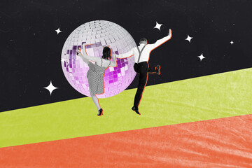 Pop image sketch artwork collage of two happy girl guy dance valentine day celebration holiday...