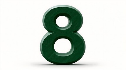 A green number eight standing on a white surface in a studio setting