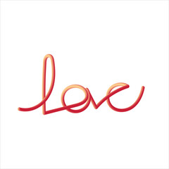 Twist love text design 3d word love in red and orange gradient on a white background