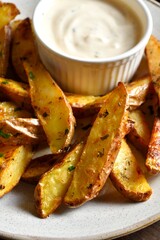 Baked potato wedges with sauce
