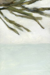 Minimalist Black and White Background with Painted Leaves &ndash; Abstract Artistic Texture