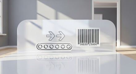 Product packaging with conveyor belt and barcode graphic in bright natural light