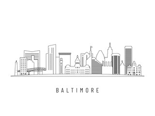 Fototapeta premium Detailed Baltimore skyline vector illustration. Baltimore buildings in line art style, perfect for modern designs.