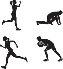 Athlete Silhouettes Running and Playing Sports Vector Illustration