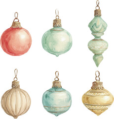 Watercolor pastel Christmas balls illustration