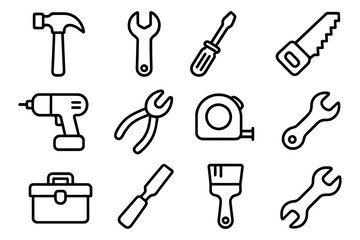 Obraz premium Simple line art of essential tools for construction and diy projects