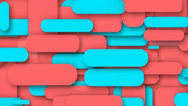 Dynamic Abstract Geometric Shapes with a Repeating Pattern of Coral and Teal Rounded Rectangles and Subtle Shadows Creating Depth and Visual Interest