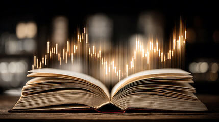 Exploring knowledge growth through open books and data visualizations home office digital art cozy environment perspective