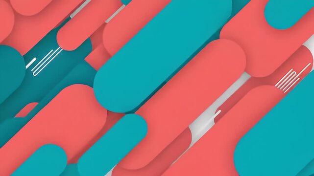 Dynamic Abstract Motion Graphics Featuring Teal and Coral Rounded Rectangles in a Diagonal Arrangement with Subtle White Line Accents and Soft