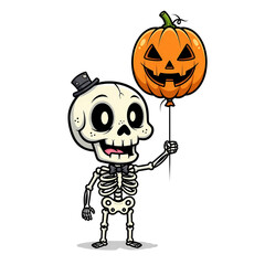 Fototapeta premium cute skull with pumpkin balloon