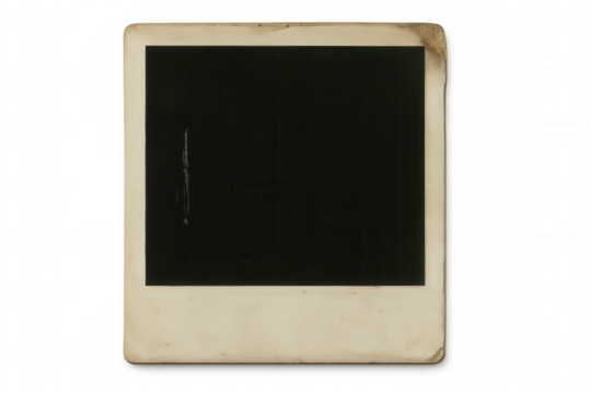 Aged instant film border providing a retro blank canvas for memories, featuring distressed edges and a transparent background