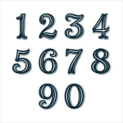 Hand-drawn vintage numbers set with elegant curves and bold engraved lines. Classic decorative typography illustration. Perfect for design, labels, posters, and retro branding. Part of set.