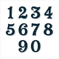 Hand-drawn vintage numbers set with bold serif shapes and elegant engraving lines. Retro decorative typography illustration. Ideal for design, posters, labels, and branding. Part of set.