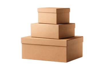 Three cardboard boxes stacked, progressively smaller, on a black background, product mockup