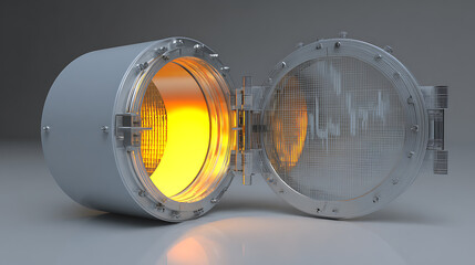 Industrial action opening a high-precision equipment chamber laboratory setting 3d visualization futuristic concept