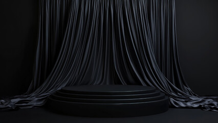 luxury black cloth waves on pedestal podium for product photography 