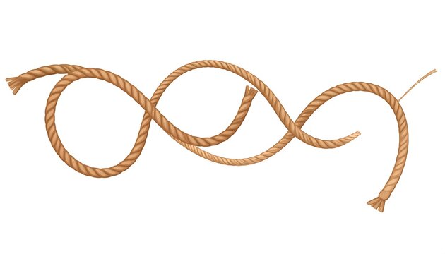 A detailed illustration depicts a length of rope. It's a textured, brown twine in a looping, flowing shape