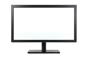 Flat black monitor with a bright white screen on a stand