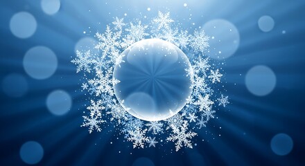 glowing snowflake circle with bokeh lights and sunburst effect.
