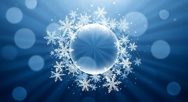 glowing snowflake circle with bokeh lights and sunburst effect.