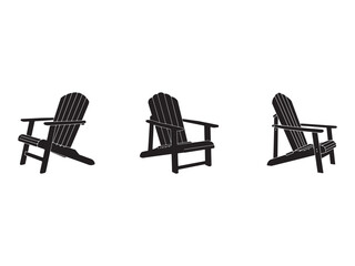 Three Adirondack Chairs Silhouettes in a Row Representing Relaxation and Outdoor Living for Summer and Vacation Concepts