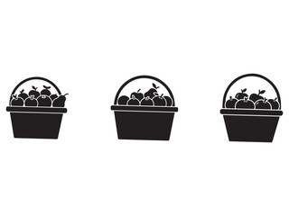 Three Baskets of Fresh Fruit Silhouette Isolated on White Background Healthy Eating and Local Produce Concept