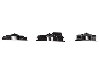 Three Black and White Building Silhouettes Depicting Classic Architecture Styles and Designs for Educational or Historical Projects