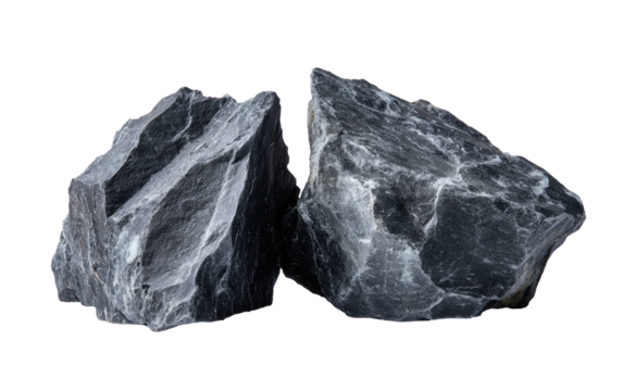 Two rough, gray stones of differing shapes, set against a stark black background