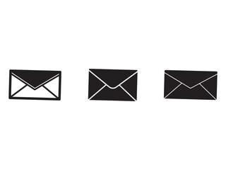 Three Black Envelope Icons on a White Background for Communication and Correspondence Concept