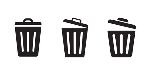 Minimal trash can icon set, Delete, Garbage, Dustbin vector symbols