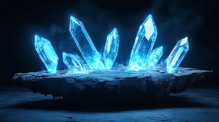 Glowing Blue Crystals Emerging from Dark Surface