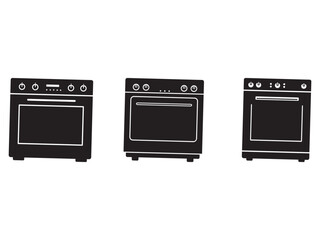 Three Different Stove Icons Black and White Illustration Kitchen Appliances Cooking Equipment Food Preparation Vector Art Minimalist Design